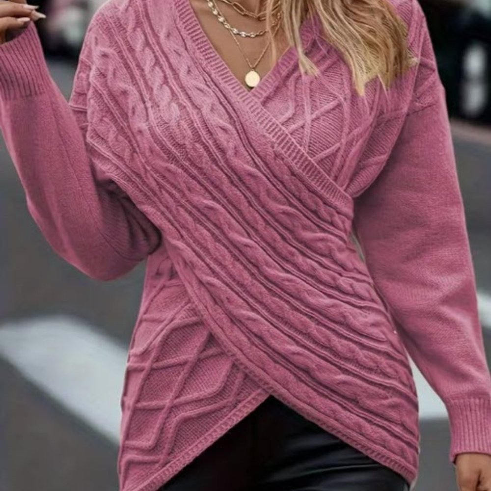 Plus Size Pink Cross V Sweater